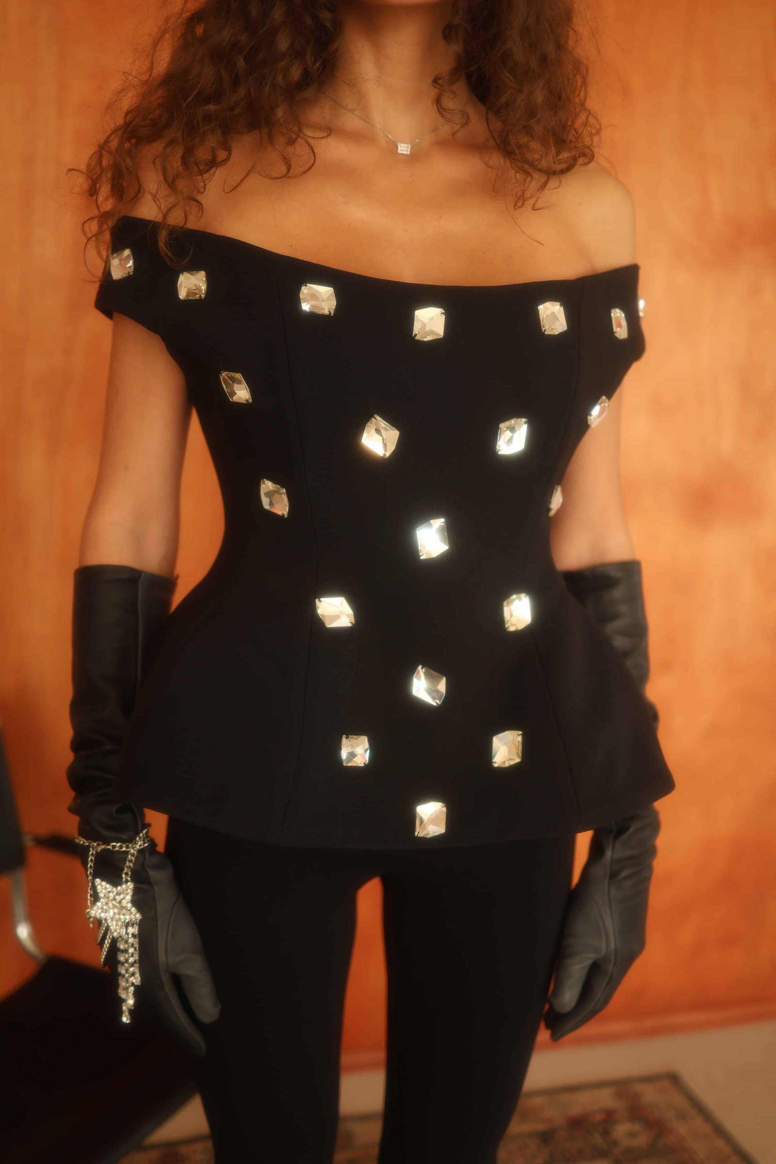 CRYSTAL EMBELLISHED  BLACK CORSET